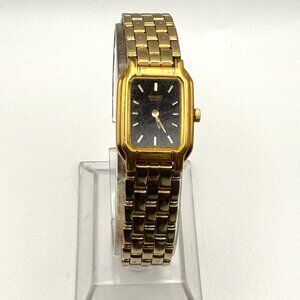Vintage Seiko Rectangular Gold Black tones Petite Ladies Watch Working